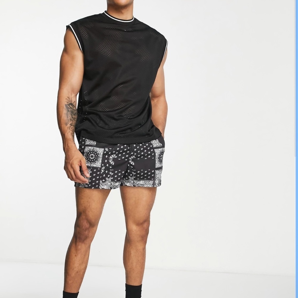 ASOS Black Bandana-Print Swim Trunks